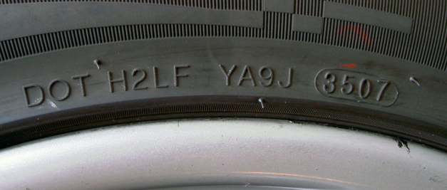 DOT date code on the side of a boat trailer tire