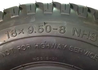 Lawn & garden tires size is shown on tire sidewall.