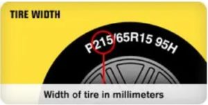 Width of the tire in millimeters