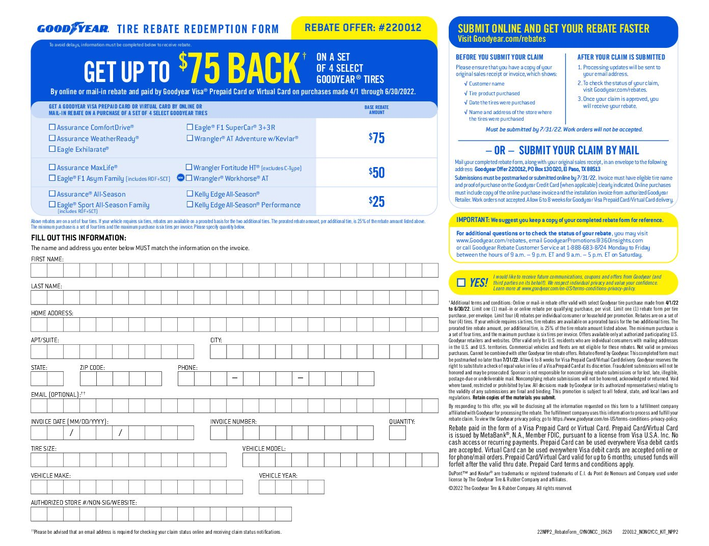 Goodyear Tire April-June 2022 Rebate - The Tires-Easy Blog