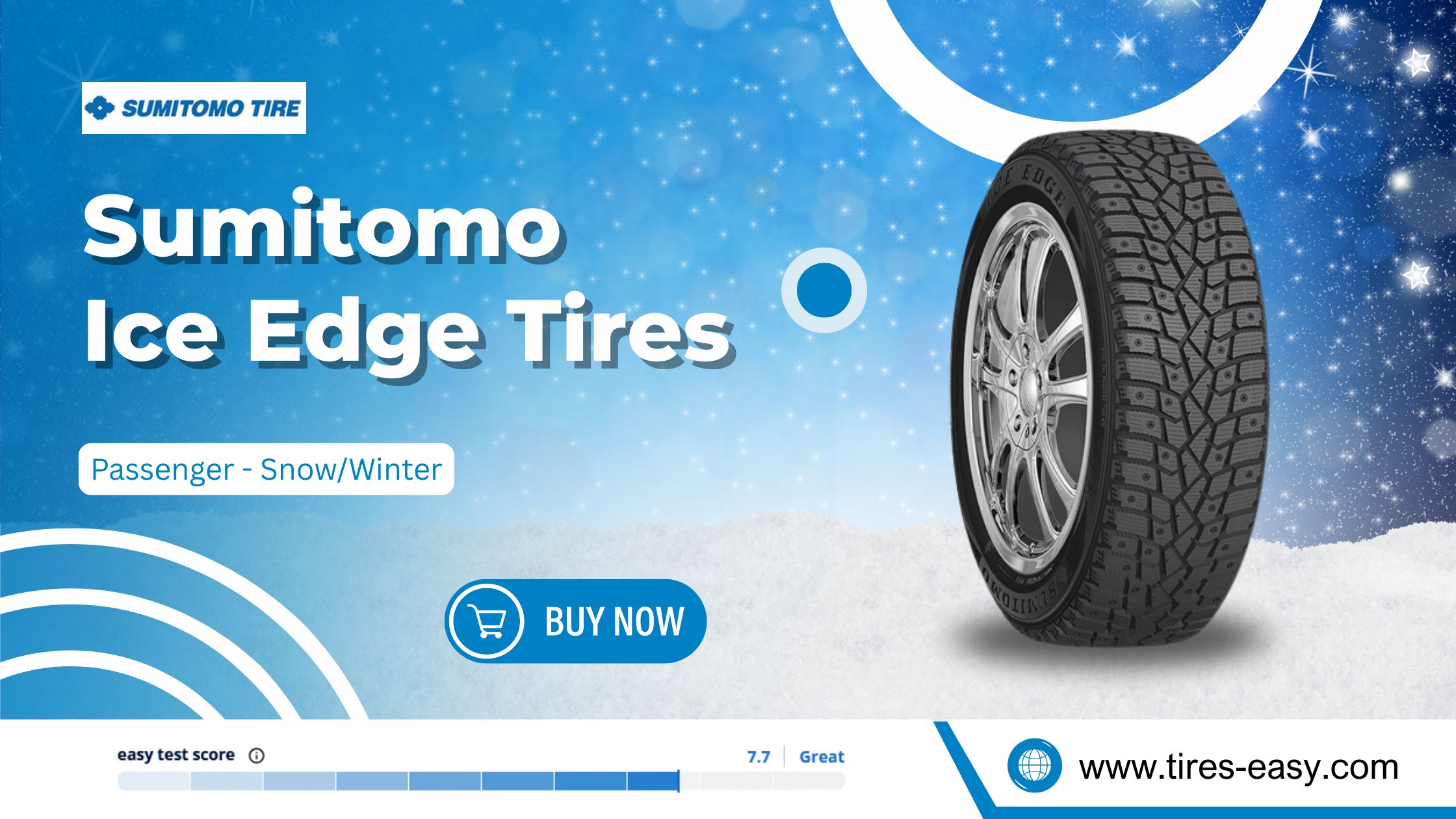 Sumitomo Ice Edge winter tire, delivering dependable traction, stability, and handling in light snow and icy conditions.