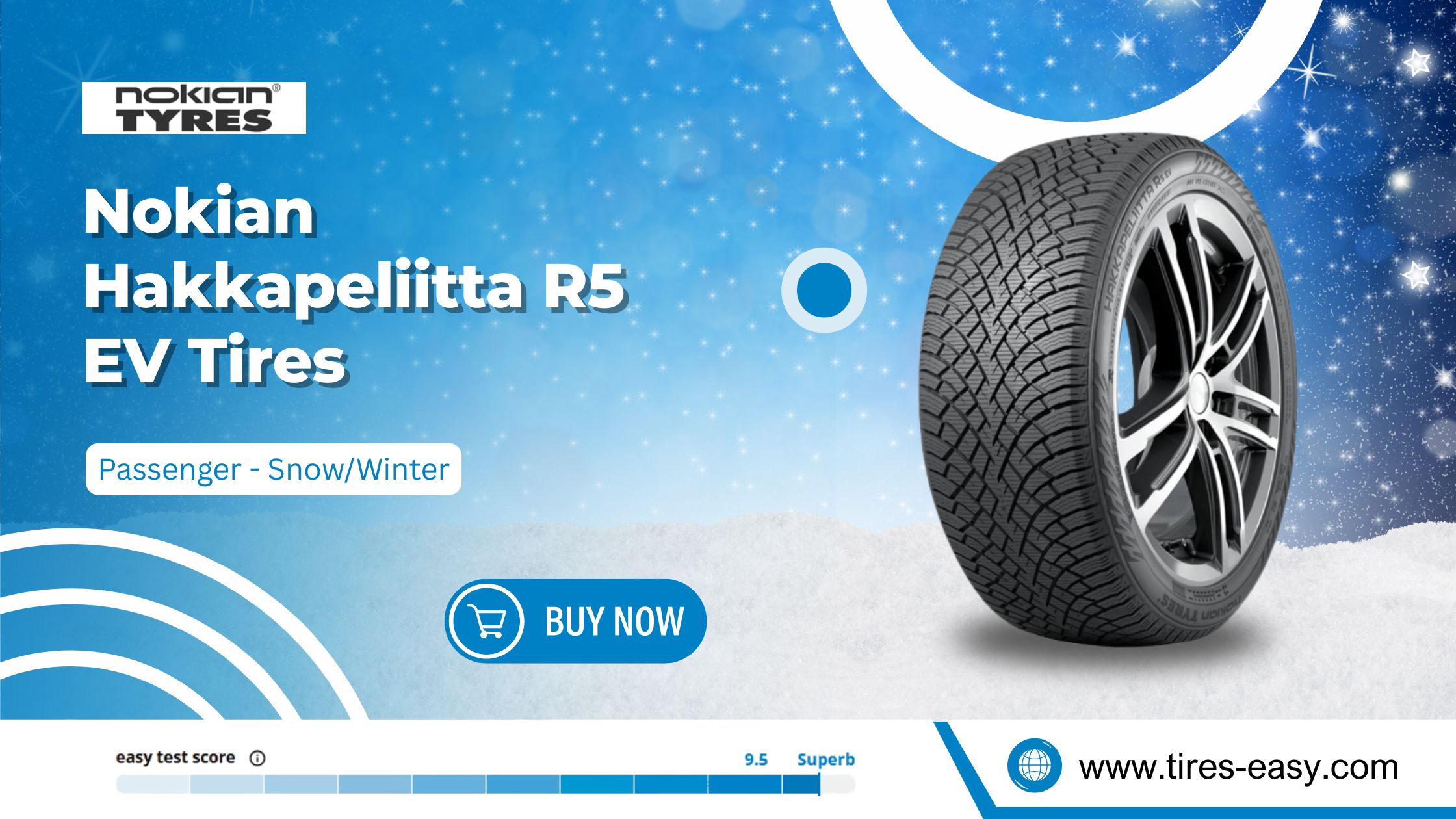 Nokian Hakkapeliitta R5 EV studless winter tire optimized for electric vehicles, combining quiet comfort with superior snow traction.