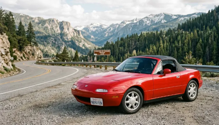 A classic Mazda Miata equipped with the Best 15" performance tires for track days and canyon carving, proving that the 15-inch tire market is not completely dead.