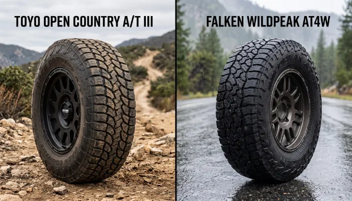 Toyo Open Country A/T III vs Falken Wildpeak AT4W all-terrain tires comparison for SUVs and trucks.