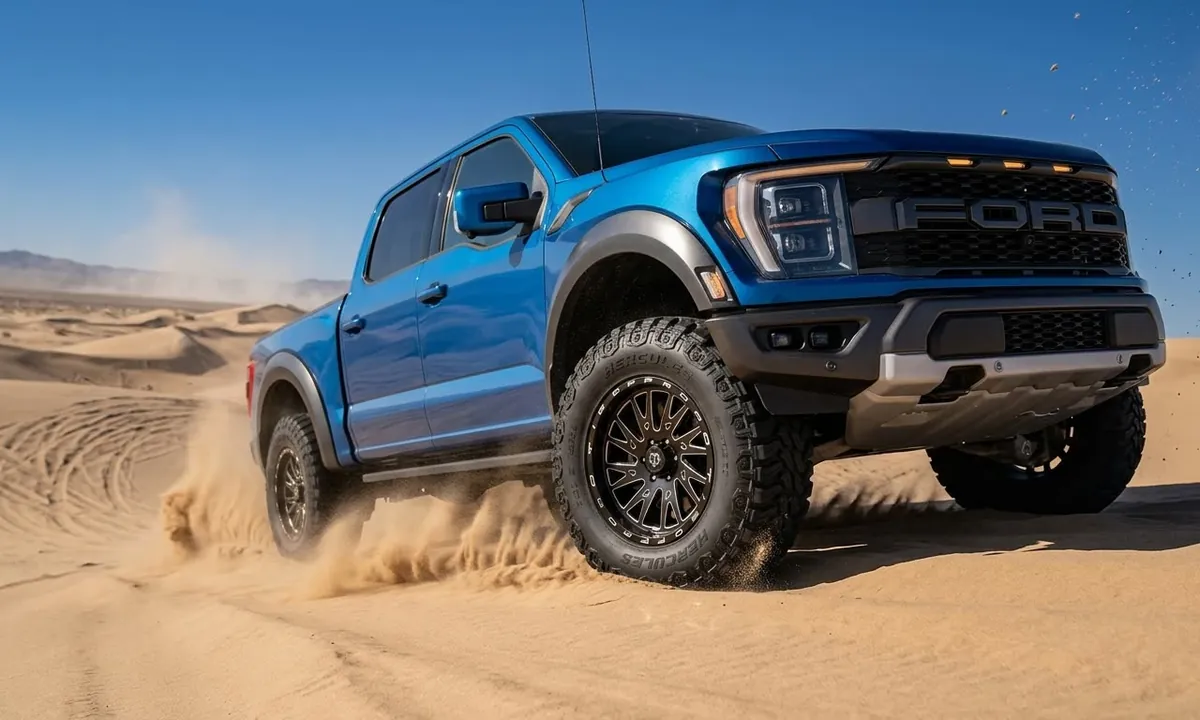 Hercules TIS TT1 on a blue Ford Raptor in the desert