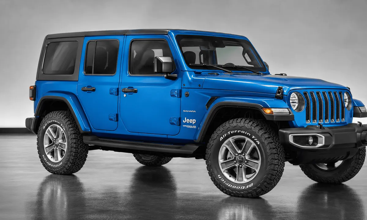 BFGoodrich All-Terrain T/A KO3 on a blue Jeep in a studio