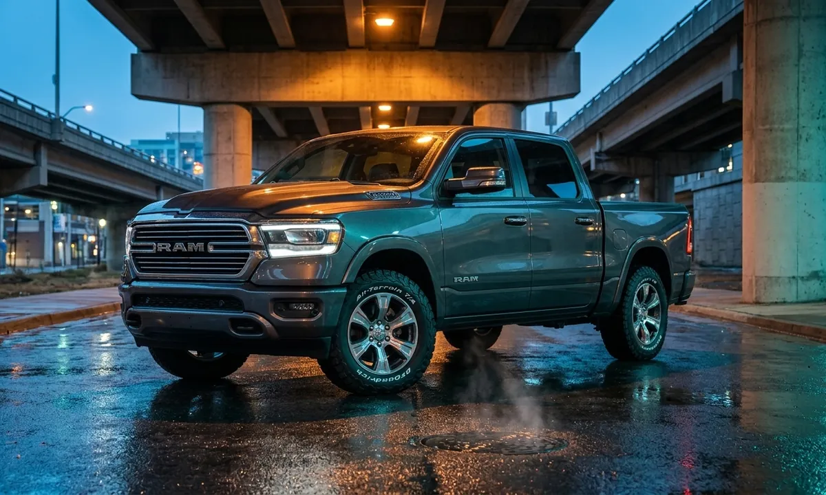 BFGoodrich All-Terrain T/A KO3 on a pickup truck on wet pavement under a bridge