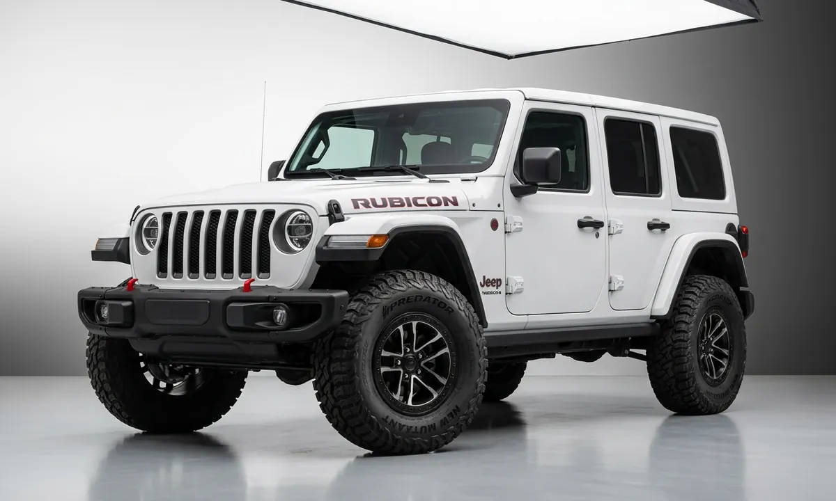 Predator New Mutant X-RT on a white Jeep Wrangler Rubicon in a studio